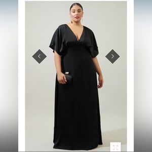 Sugarlips Darling Flutter Sleeve Cut Out Satin Maxi Dress in Black